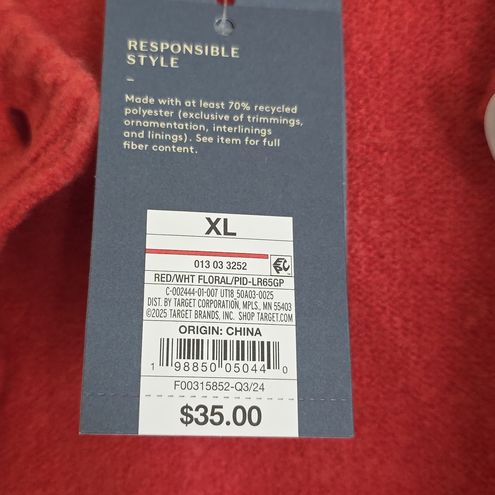 Universal Thread Red Chunky Cardigan Sweater with White Floral Pattern - Picture 4 of 5